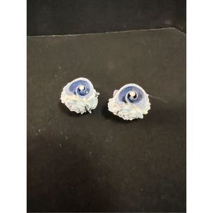 Women's Blue Flower Screwback Clip On Non Pierce Earrings